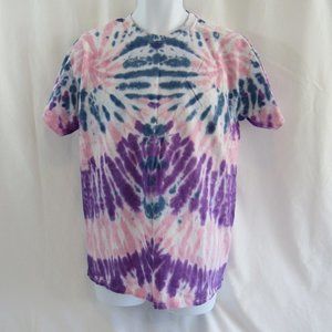 Men's Unisex Adult, Size L, Pink Purple Blue Tie dye Cotton T-Shirt, - Gildan